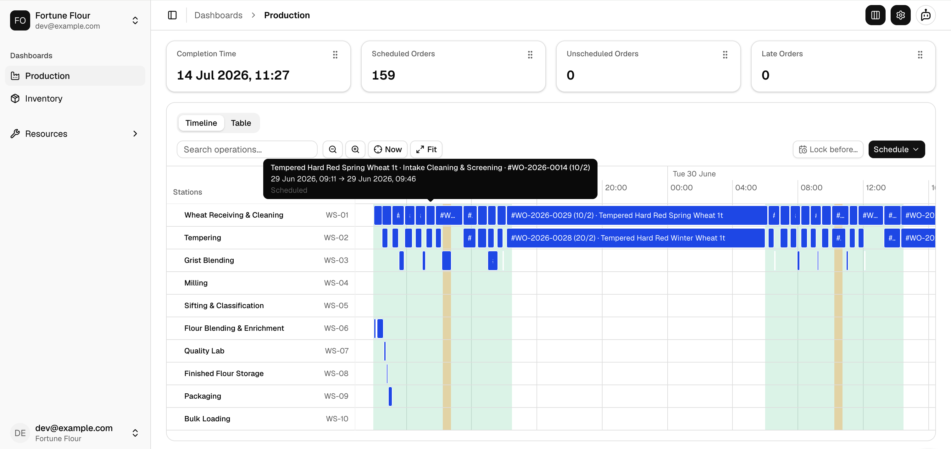 The Otto production scheduling app — view 2