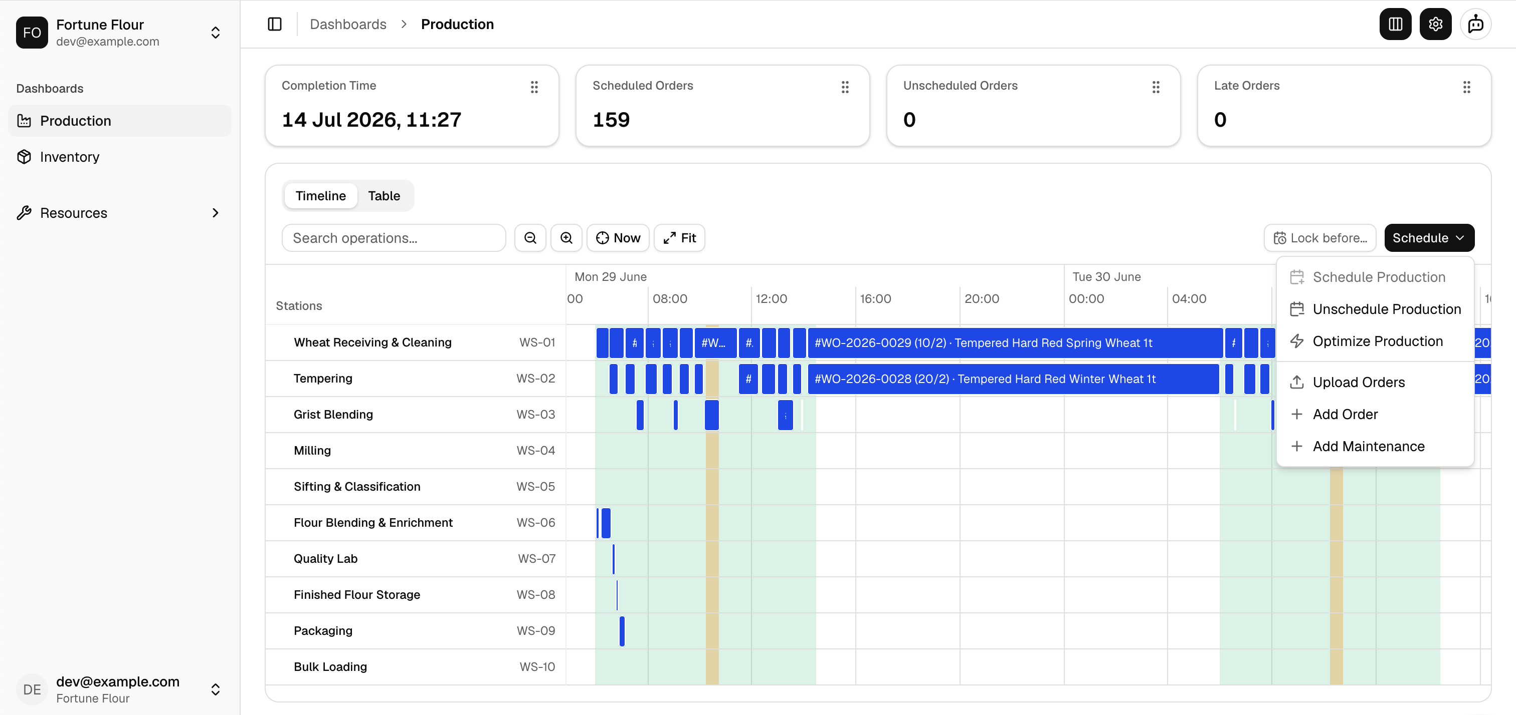 The Otto production scheduling app — view 3